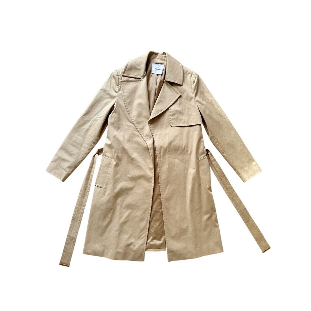 Cuyana Tan‎ Trench Coat Women's Small Cotton Blend Belted Jacket